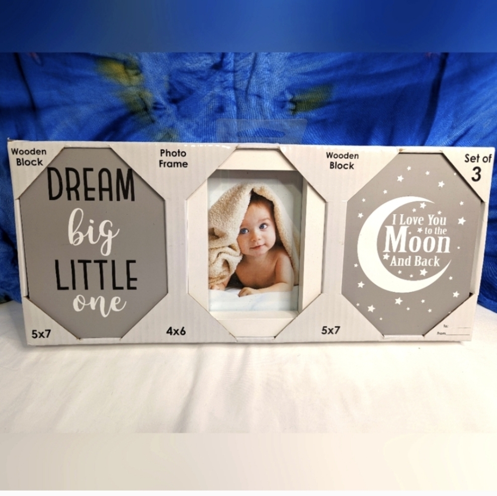 New Baby Photo Frame and Wooden Block Set - Dream Big Little One